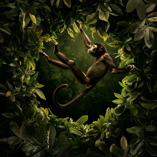 Playful spider monkey swinging in the jungle