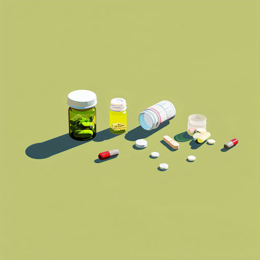 Medication clipart on chartreuse background, bright and sharp