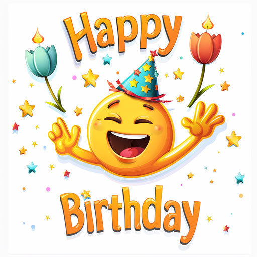 Happy Birthday with smiling party hat emoji