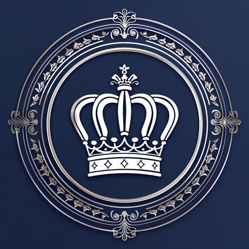 Crown logo in navy and white with a luxurious background