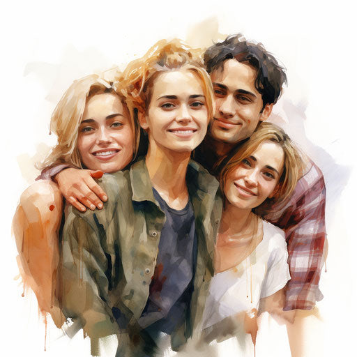Friends clipart in the style of Oil painting, on a white background
