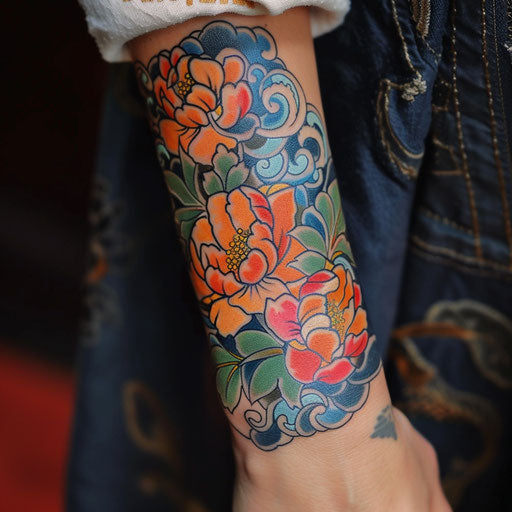 Wrist tattoos for women with Japanese influences, in the style of Ami James