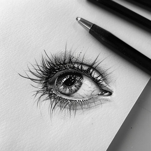 Elegant flat tattoo sketch of a micro realism eye