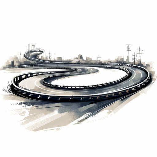 Race track clipart in the style of Chiaroscuro Art, on a white background
