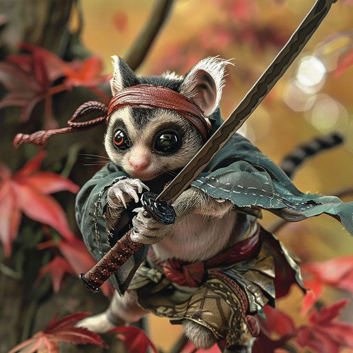 A ninja flying squirrel in stealth mode in ancient Japan