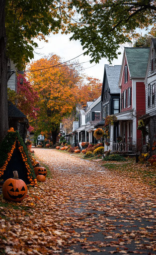 New England Town Decorated for Halloween