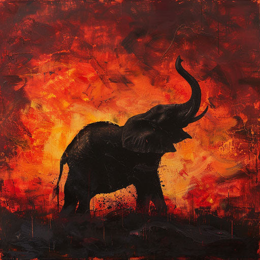 Majestic silhouette of an elephant against a fiery sunset