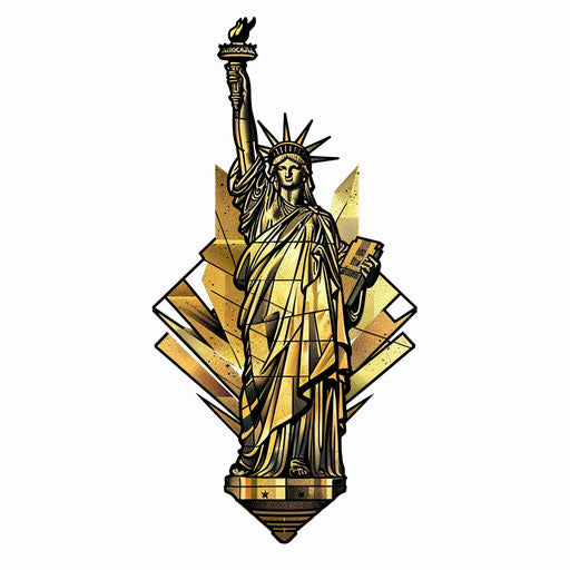 Art Deco Tattoo Sketch of Statue of Liberty in Golden Hues