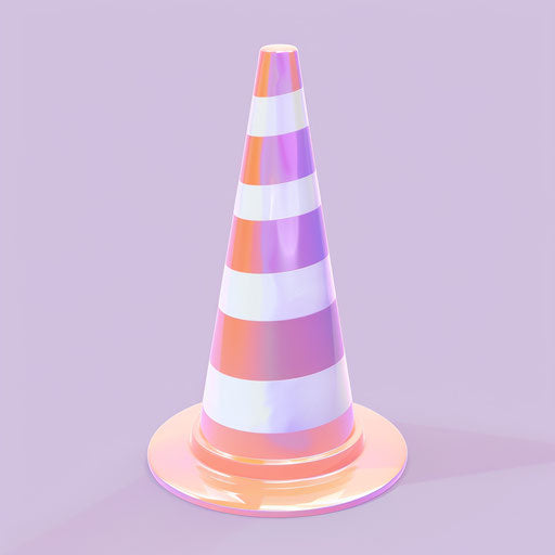Traffic cone on lavender background, realistic clipart with precise details