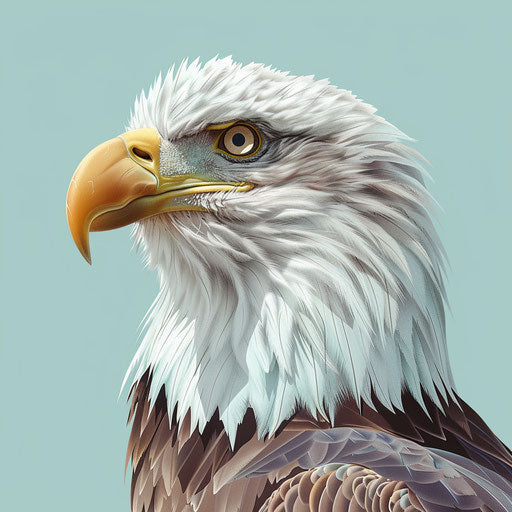 Bald eagle clipart in photo realistic style on blue background