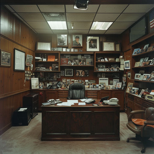Sports agent's office with memorabilia and contracts