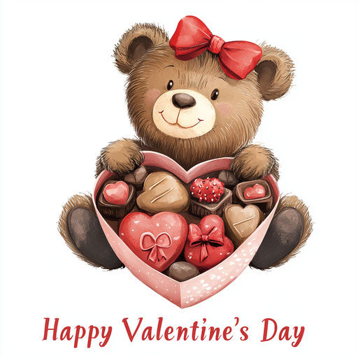 Adorable bear in heart-shaped box