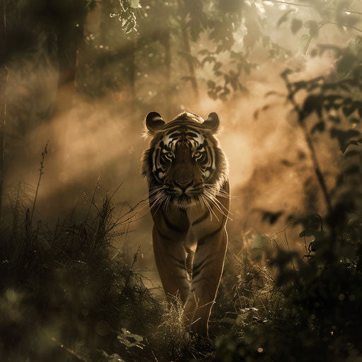 Sumatran tiger in morning mist