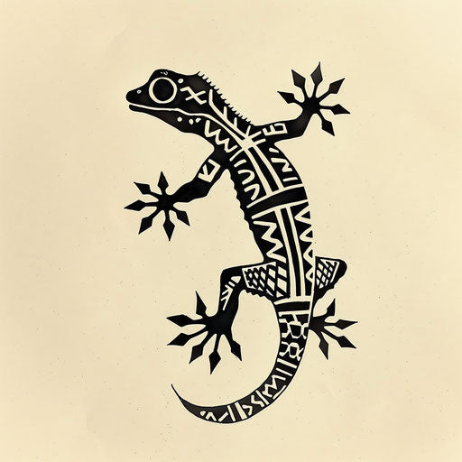 Simple and clean flat tattoo design of a gecko with geometric patterns