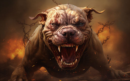 Growling pit bull in the dirt