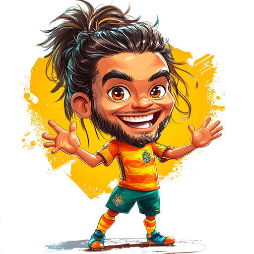 Humorous caricature of a soccer player with exaggerated human characteristics