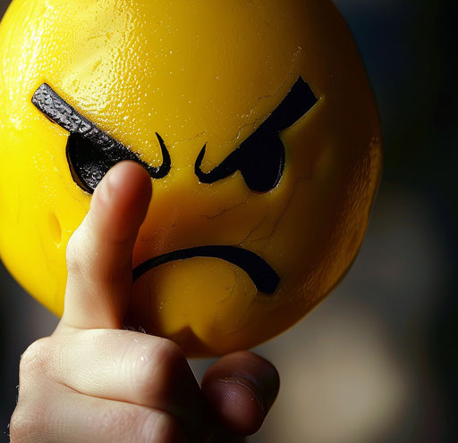 Emotion with a finger on her face, dark yellow and white