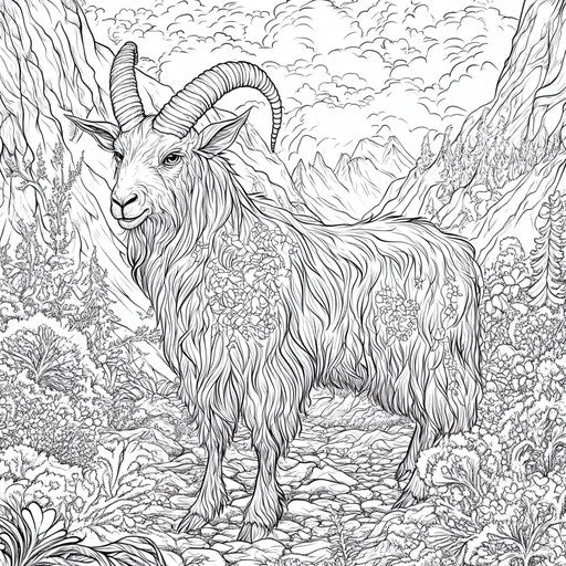 Goat with detailed scenery in the style of Gennady Spirin