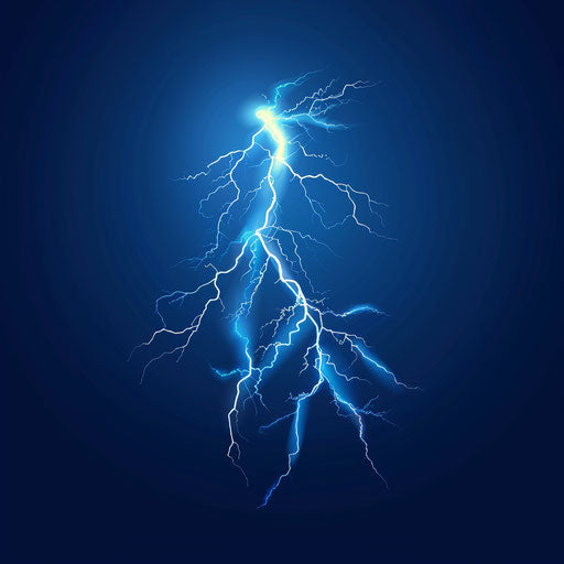 Realistic lightning clipart on blue background, light texture