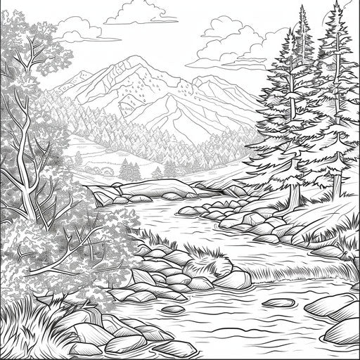 Serene autumn landscape with mountains and river