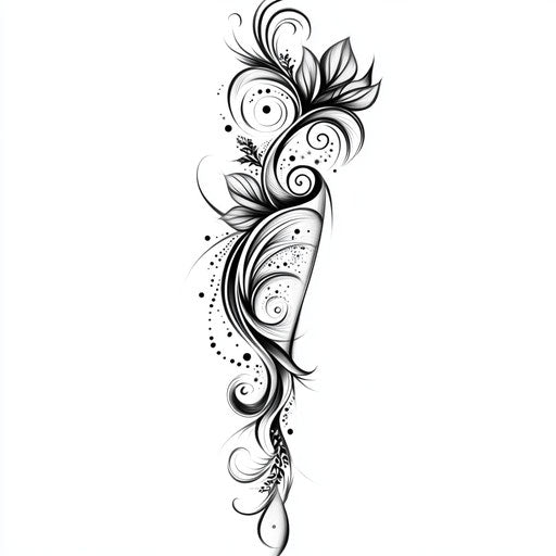 Clipart style lower leg tattoo for females with abstract patterns on white background