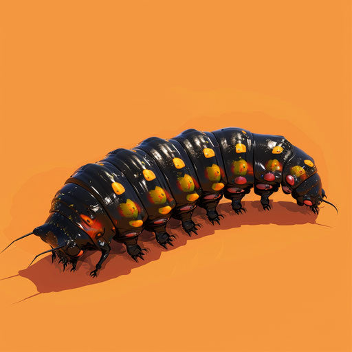 Realistic caterpillar clipart on sunset orange backdrop