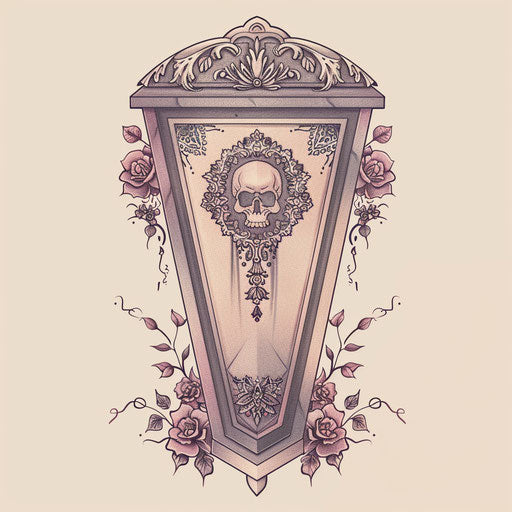 Elegant coffin sketch with lace and soft colors