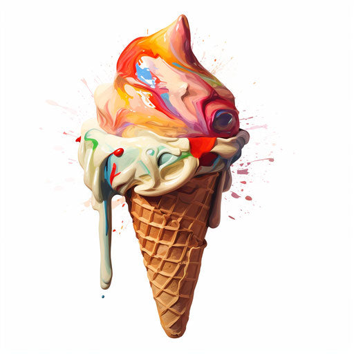 Ice cream cone clipart in the style of Impressionistic Art, on a white background