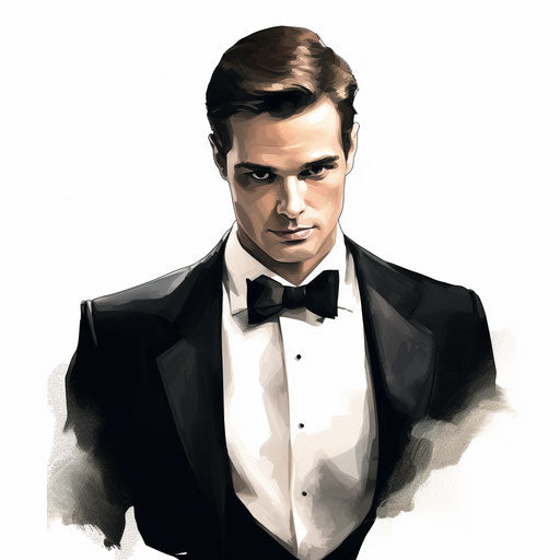 Tuxedo clipart in the style of Chiaroscuro Art, on white background