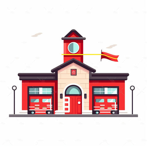 Minimalist fire station clipart on white background