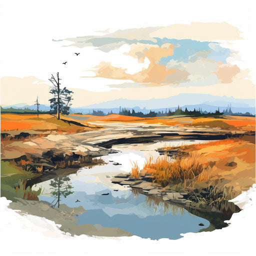 Landscape illustration in the style of oil painting, on white background
