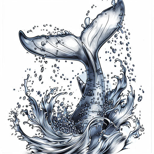 Whale tail splashing water, tattoo design
