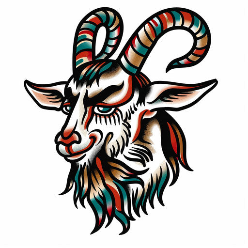 Traditional American style goat tattoo