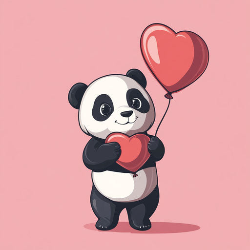 Panda holding a heart-shaped balloon