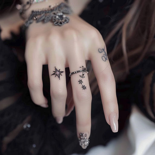 Wedding ring tattoo with constellation