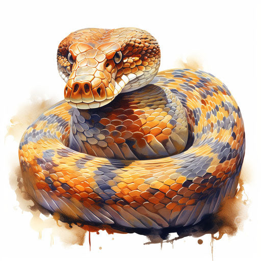 Snake clipart in the style of oil painting, on a white background
