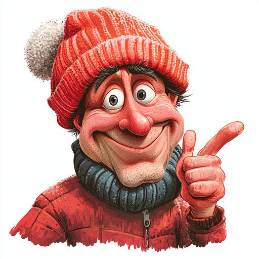 Humorous caricature of a winter hat with human characteristics