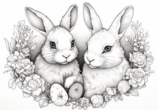 Cute bunny and heart coloring pages for adults