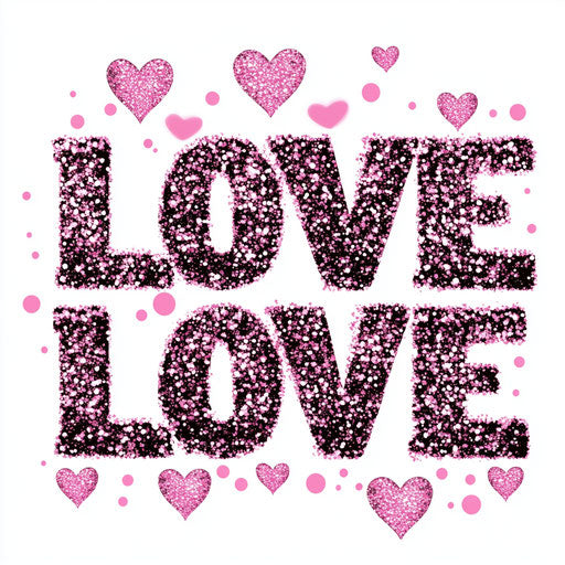 Leopard print with pink glitter and the word "LOVE" on white