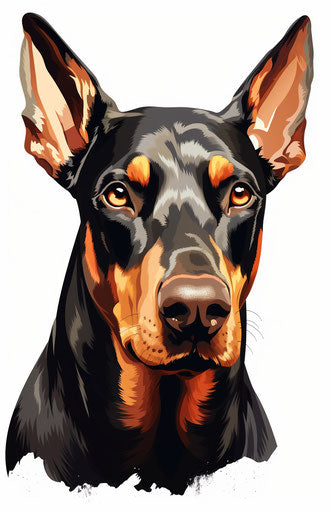 Doberman dog in avocadopunk style, exaggerated face