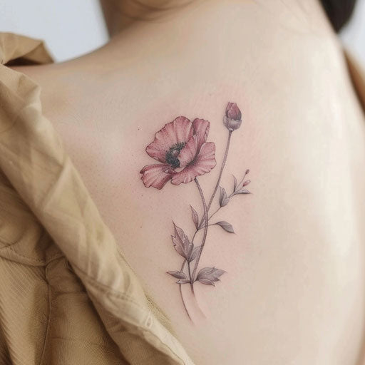 Ethereal poppy tattoo design with soft colors