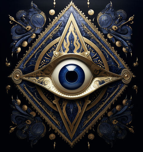 All-seeing eye in ornate black and navy style