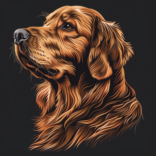Golden retriever image on dark background, emphasizing contrast and detail