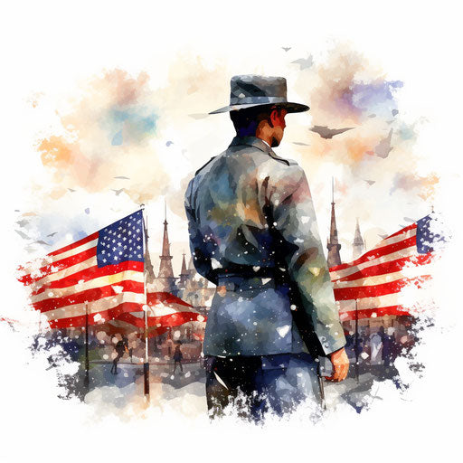 Memorial day clipart in the style of Impressionistic Art, on a white background
