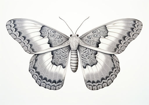 Black and white molting moth, intricate dotwork style