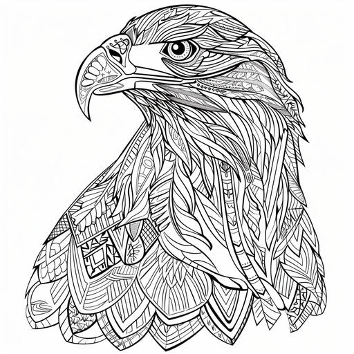 Stylized eagle with geometric patterns for modern look. Coloring page