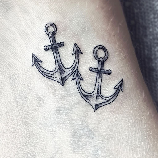 Crossed anchors minimalist style on white canvas