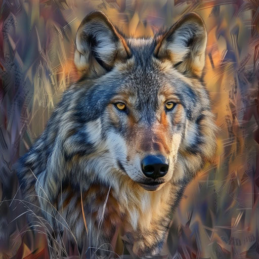 Wolf illustration with realistic background and vibrant tones