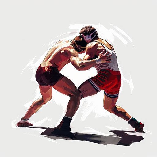 Wrestling clip art in photorealistic style with a flat white background, dynamic shadows and intricate details