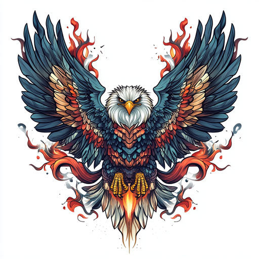 Chest eagle tattoo with flames in clipart style